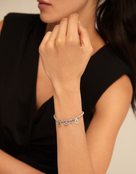 UNOde50 Silver Lucky Crystal Beaded Pendant Bracelet