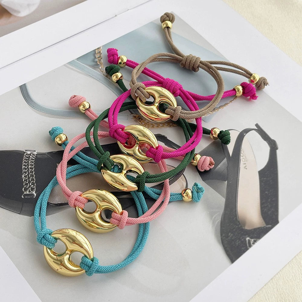 Adjustable Bean Double-Layer Braided Cord Pig Nose Bracelet