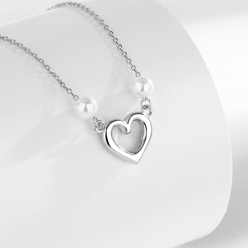 s925 Sterling Silver Heart Necklace Double Bead Necklace