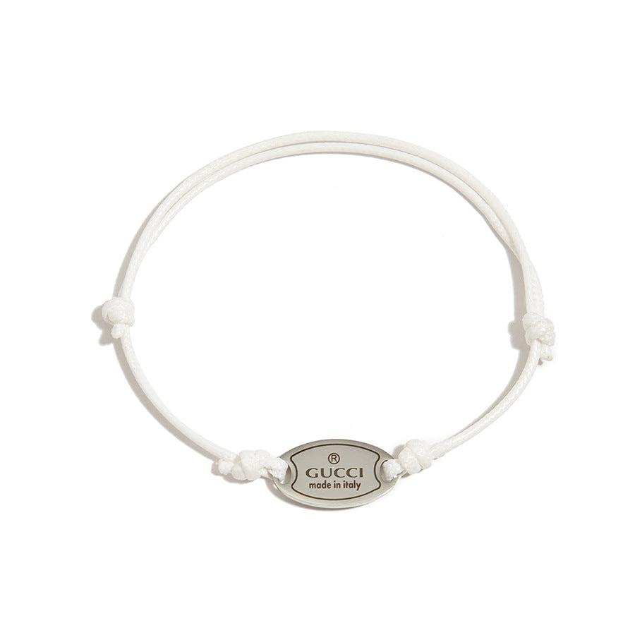 Minimalist Oval Stainless Steel Tag Woven Bracelet