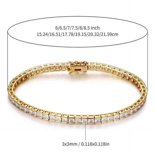 3x3 Square Zircon Tennis Bracelet with Figure-Eight Clasp, Unisex