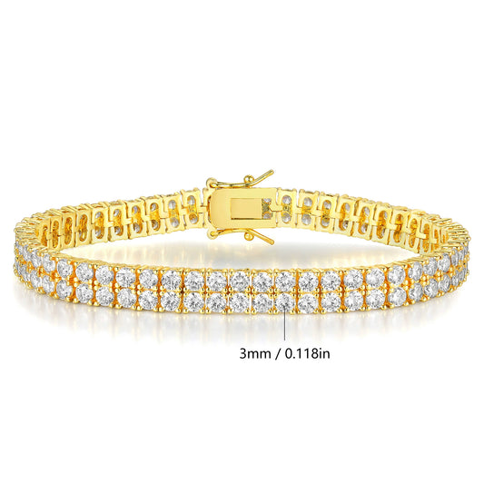 Hip Hop 3mm Zircon Double-Row Tennis Bracelet, Unisex