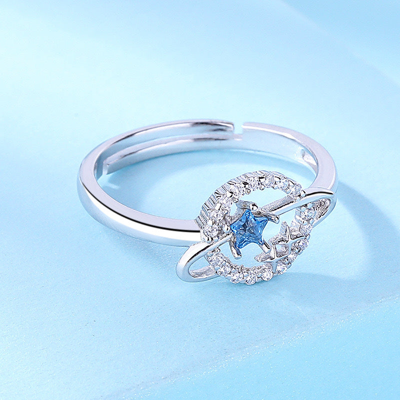 s925 Sterling Silver Saturn Diamond Ring Adjustable
