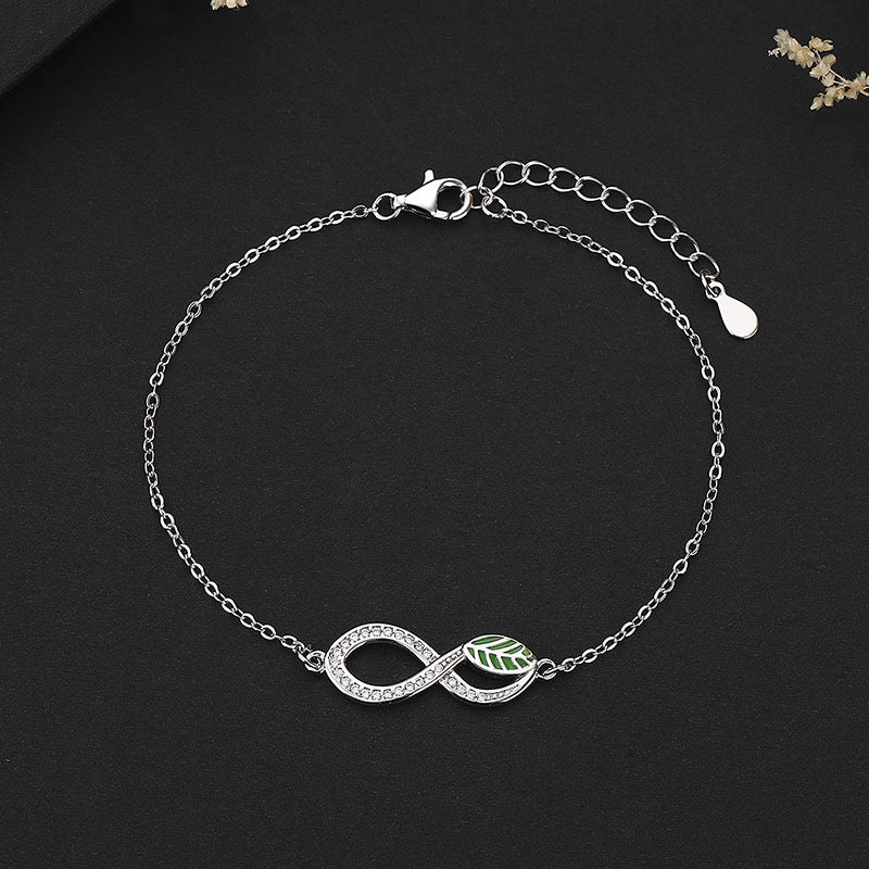 Adjustable Sterling Silver Infinity Bracelet with Leaf Design