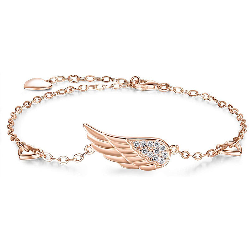 925 Sterling Silver Diamond Heart Wing Bracelet