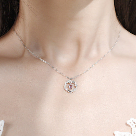 s925 Sterling Silver Moonstone Necklace with Feather Design