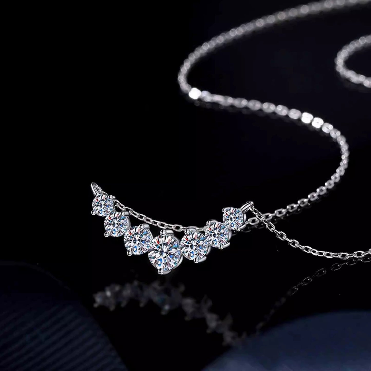Graduated CZ Multi-Stone Arc Necklace - Silver