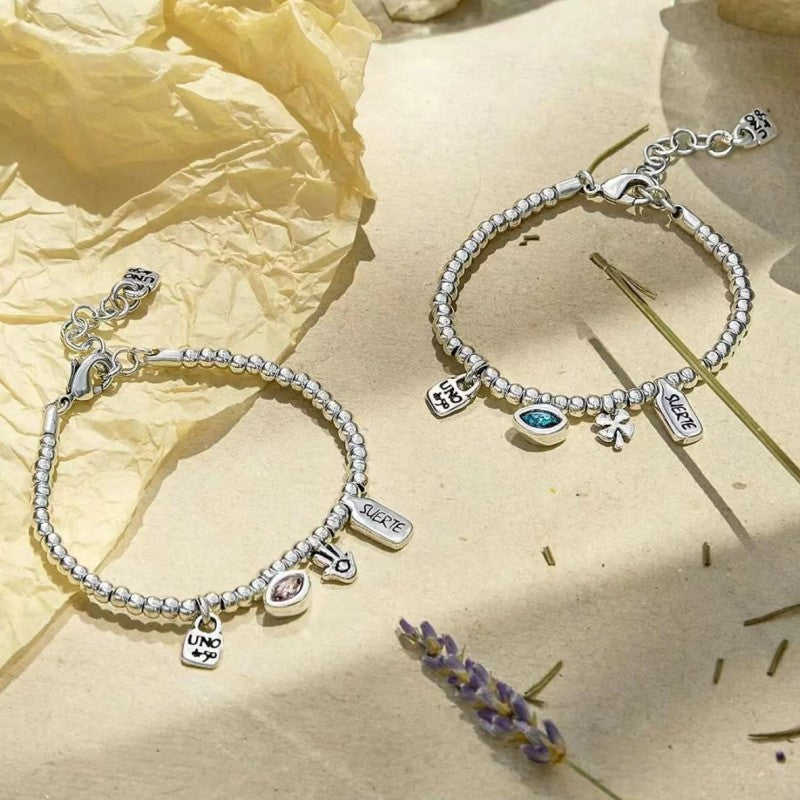 UNOde50 Silver Lucky Crystal Beaded Pendant Bracelet