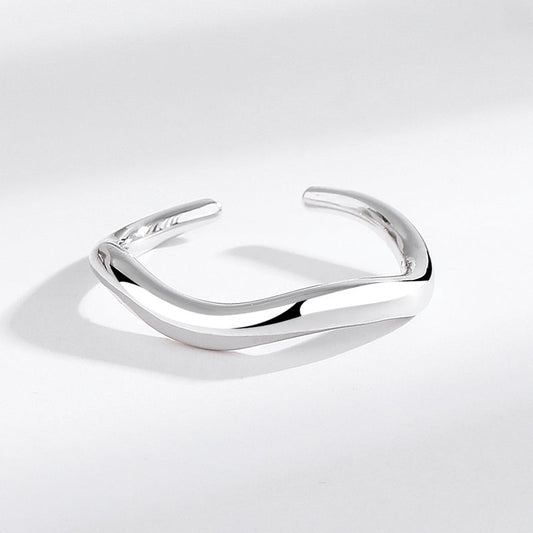 S925 Wave Flowing lines Silver Ring Open Adjustable