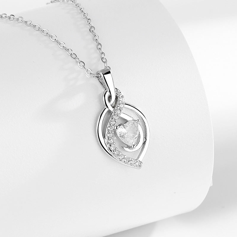 s925 Sparkle Heart-Shaped Diamond Pendant Silver Necklace