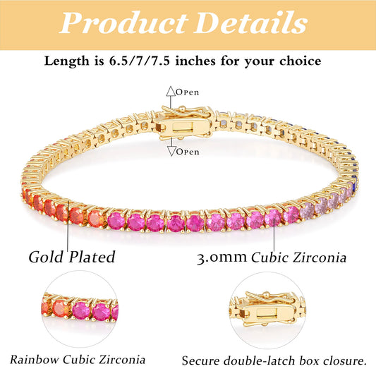 3mm Color Gradient Zirconia Tennis Bracelet, Unisex