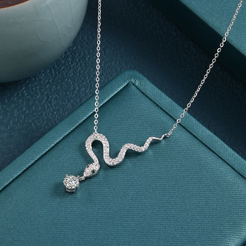Pavé CZ Snake Pendant Necklace | Sterling Silver