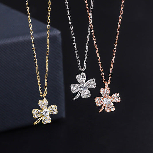 S925 Diamond Four-Leaf Clover Pendant Silver Necklace