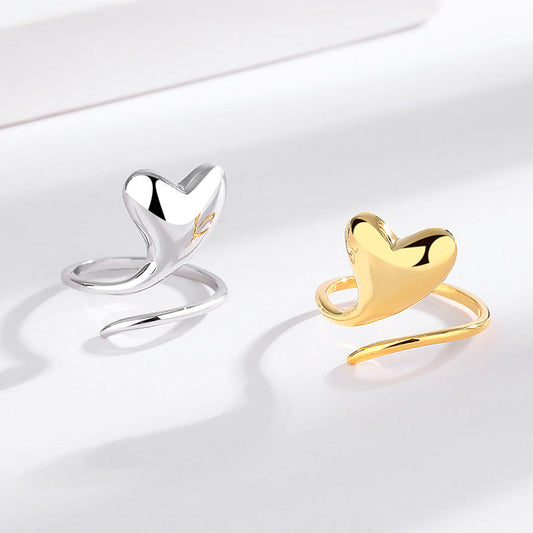 S925 Silver Heart Ring - Crooked Heart Finger Ring