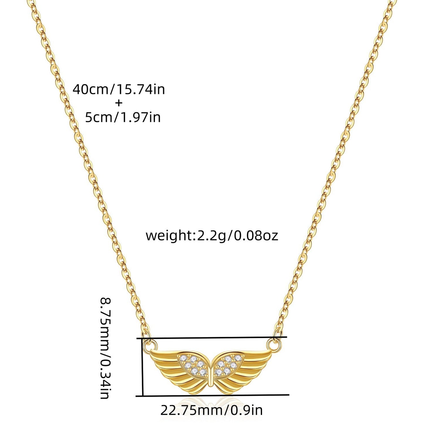 S925 Sterling Silver Angel wings Necklace Earrings Set with Zircon