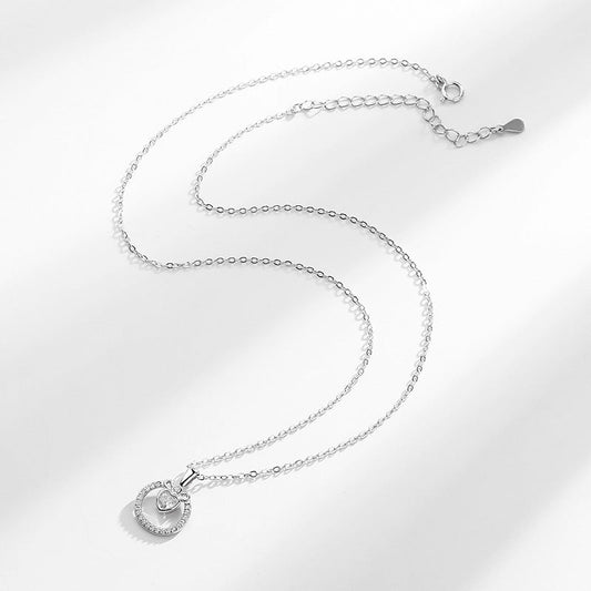s925 Diamond Heart Pendant Silver Necklace Adjustable