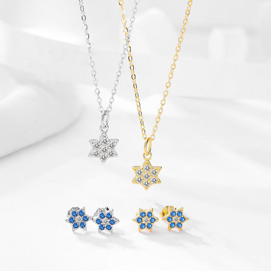 S925 Diamond Star Silver earrings Necklace Set