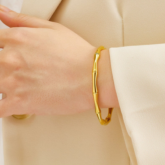 Stainless Steel Vacuum 18K Plated Bamboo-Knot Open Bangle
