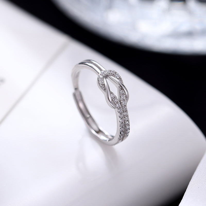 925 Interwoven Diamond Sterling Silver Ring Adjustable