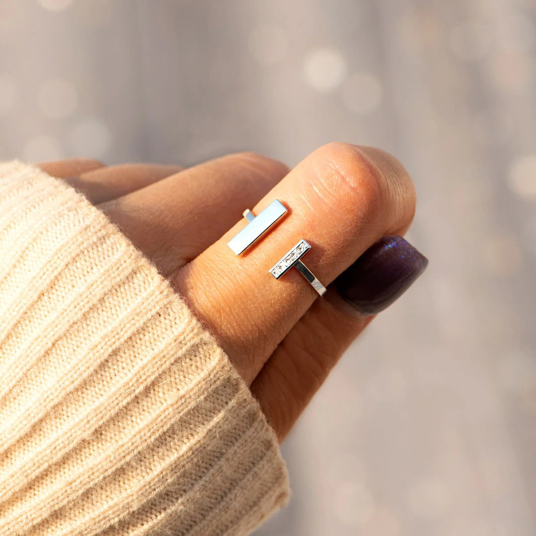s925 Sterling Silver Double T Ring