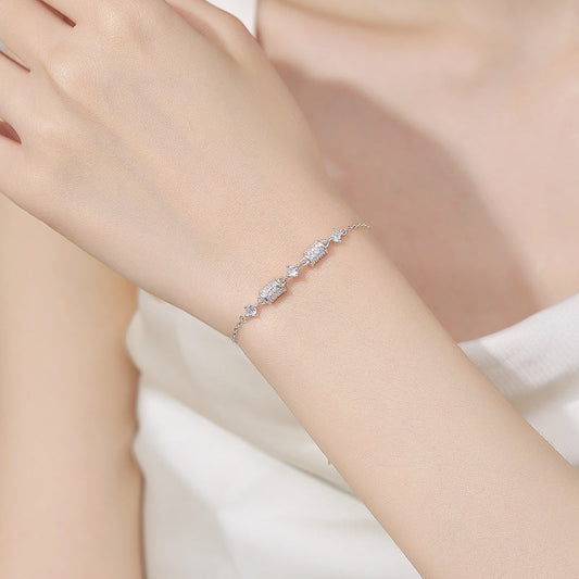 Adjustable Sterling Silver Diamond Bracelet with Peach-Shaped Endpiece