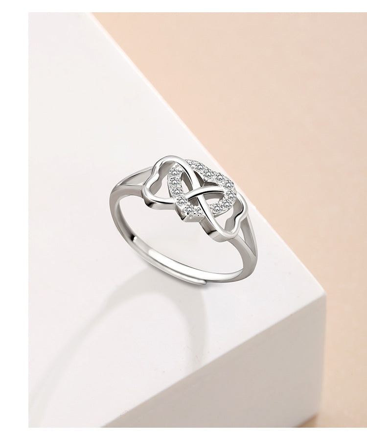 S925 Diamond Heart Shape Silver Ring women Adjustable