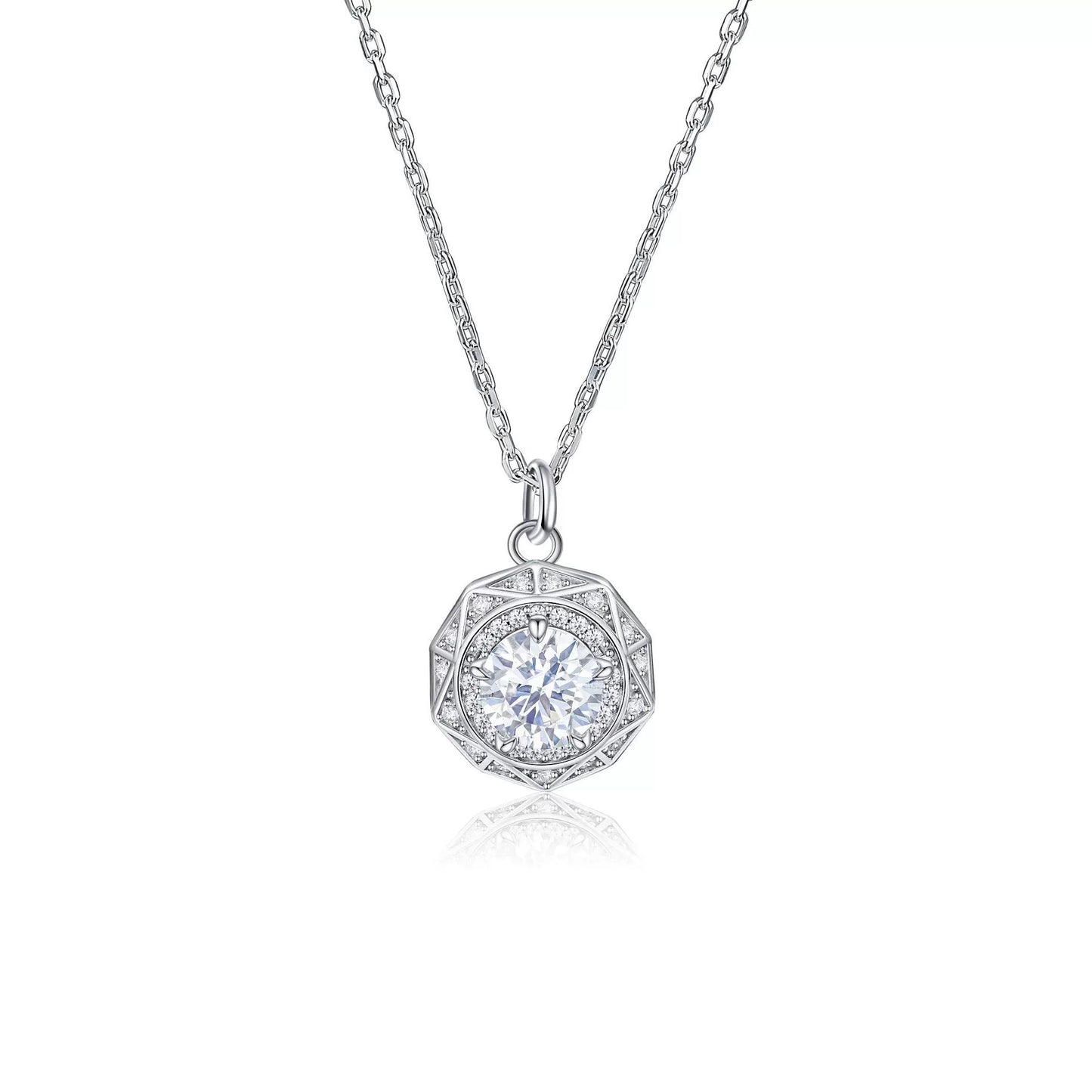 Octagon Halo CZ Pendant Necklace | 925 Sterling Silver