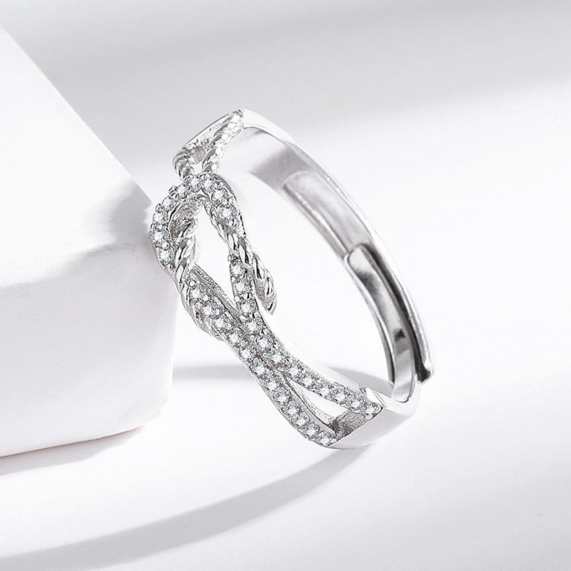 S925 Diamond Intertwined Silver Ring - Adjustable