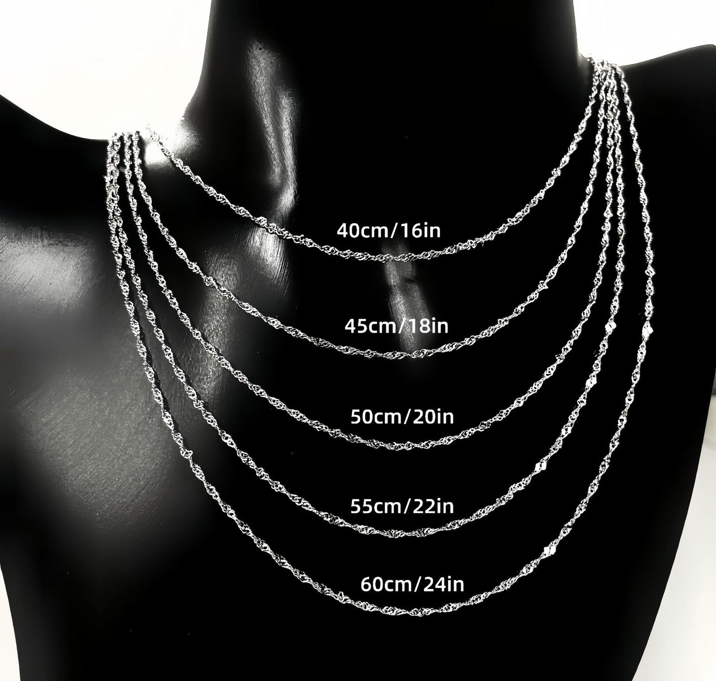 925 Sterling Silver Necklace Wave Chain  Men  Women