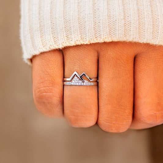 s925 Sterling Silver Mountain peak Diamond Ring Adjustable
