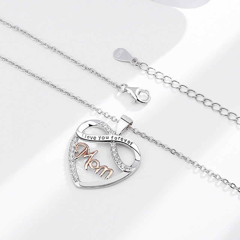 S925 Infinite Love Heart Design Mom Pendant Silver Necklace