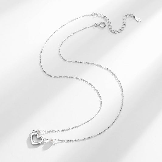 s925 Sterling Silver Heart Necklace Double Bead Necklace