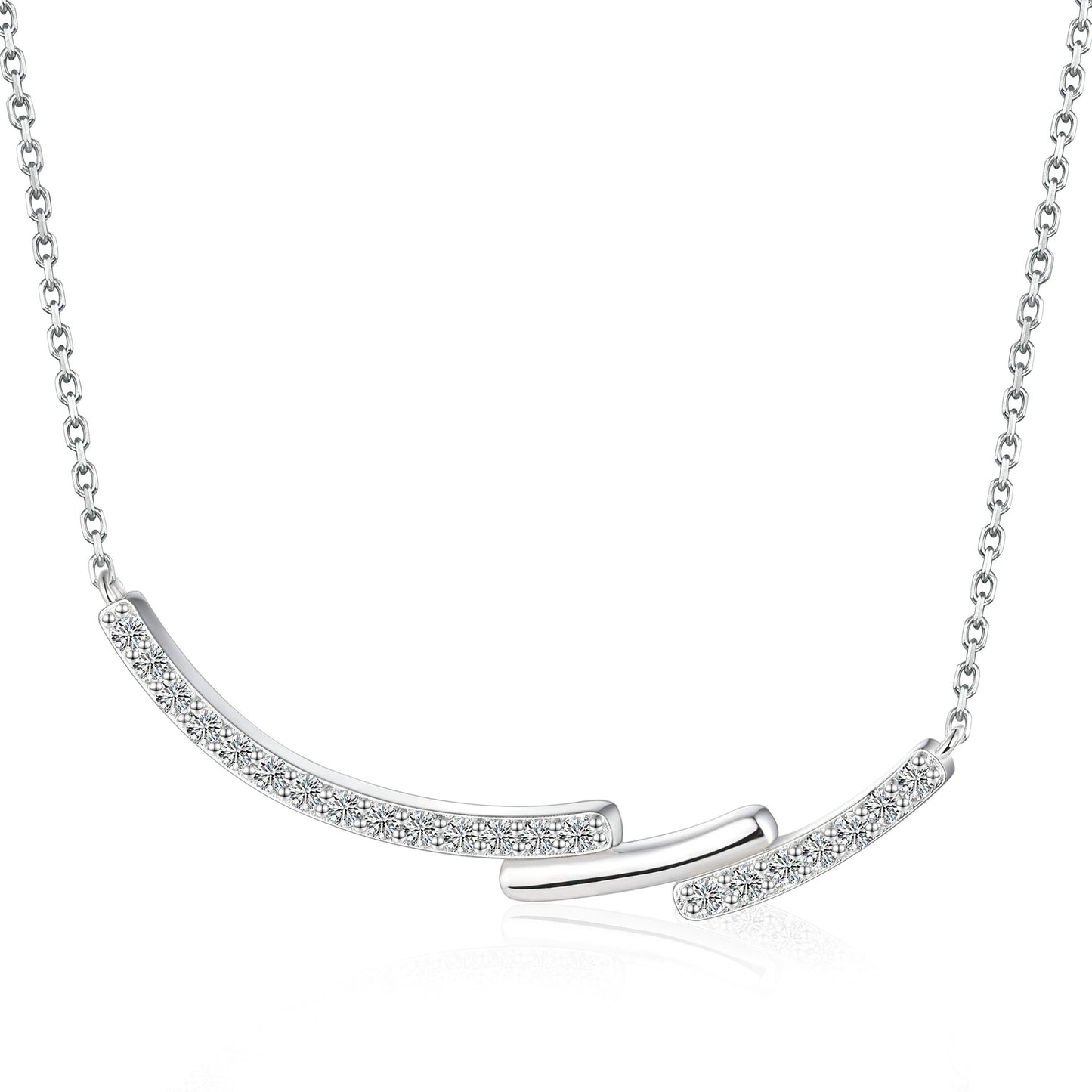 Double Curved Bar CZ Necklace | 925 Sterling Silver