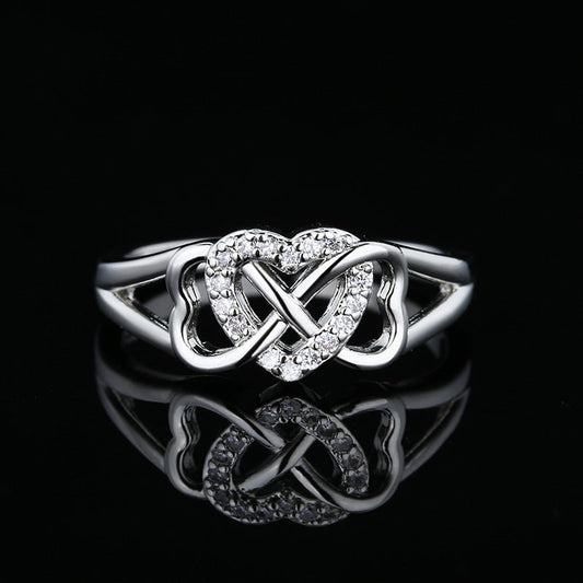 S925 Diamond Heart Shape Silver Ring women Adjustable