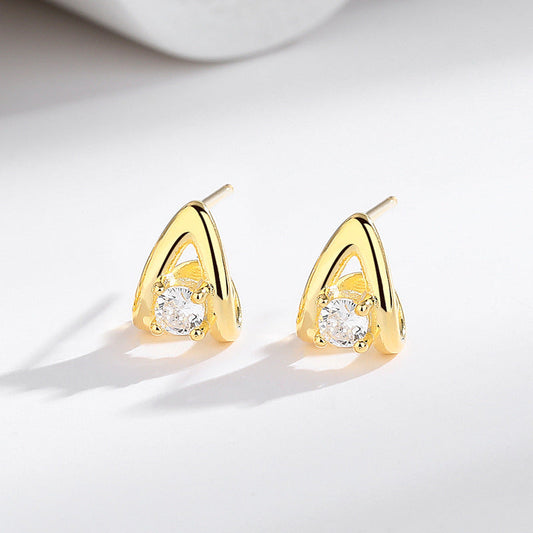 925 Silver Letter A Earrings - Fashionable Diamond Studs for Daily Commuting