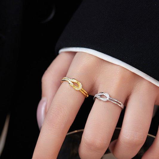 925 Interwoven Diamond Sterling Silver Ring Adjustable