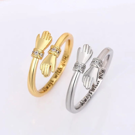 S925 Sterling Silver Hug Ring - with Diamonds