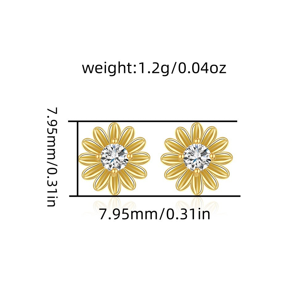 Daisy Flower Silver Earrings Necklace Set in S925 Sterling Silver