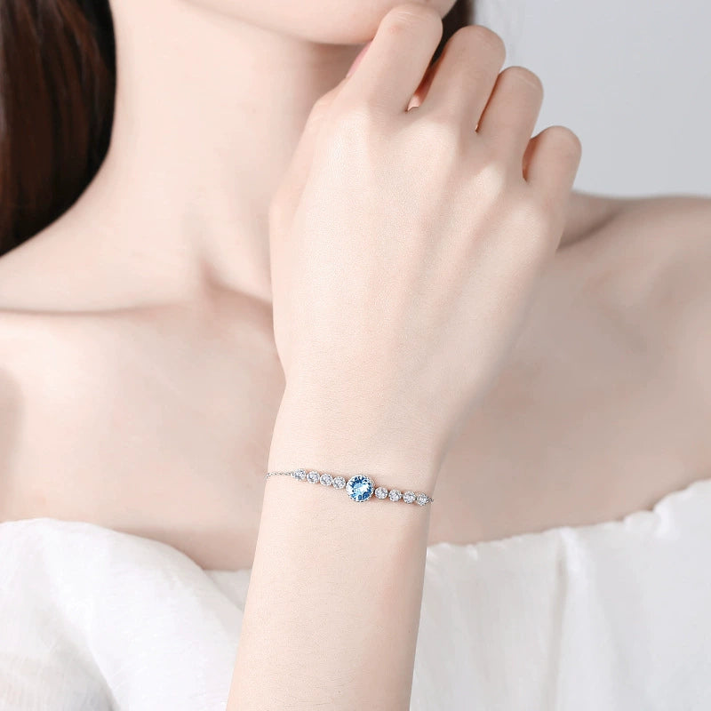 Crystal CZ Tennis Bracelet - Silver with Colorful Gemstone Center