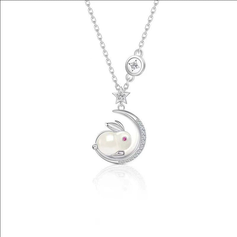 Pearl Bunny Moon & Star Pendant Necklace - Gold
