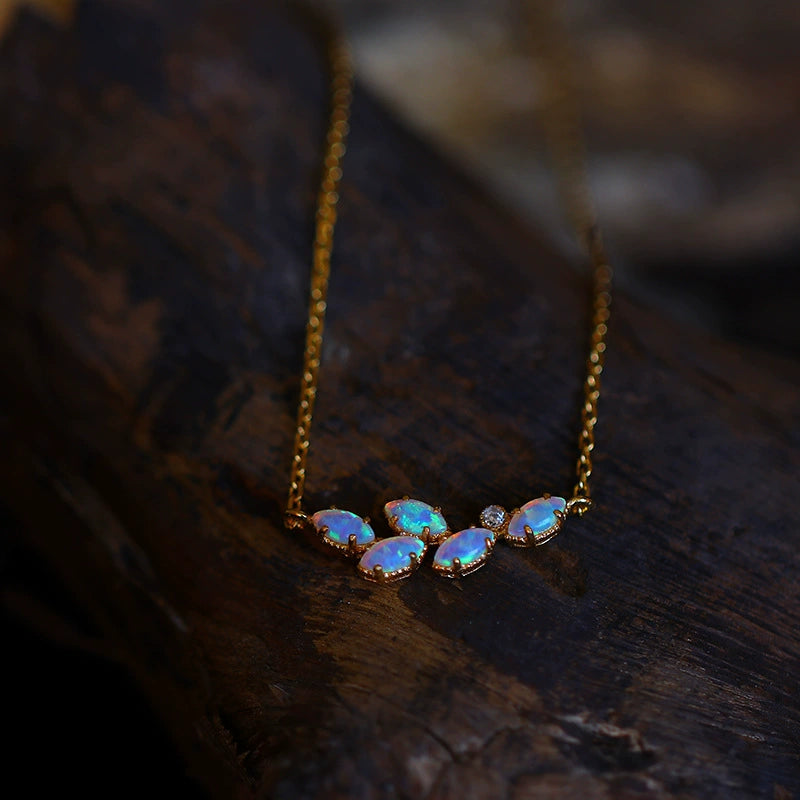 Opal Leaf Branch Gold Necklace