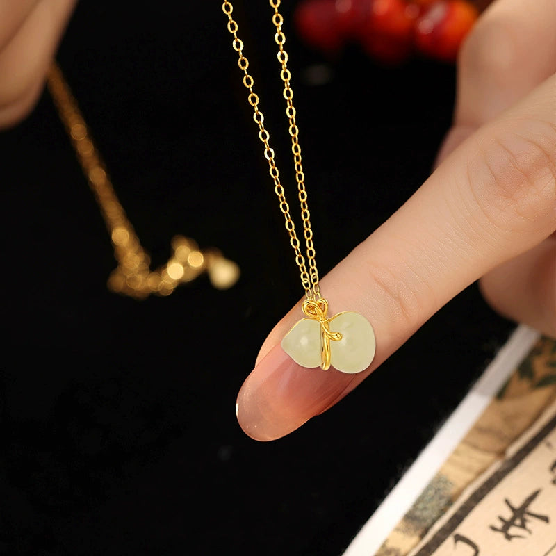 Double Jade Cherry Pendant Necklace | 18K Gold Plated