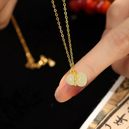 Double Jade Cherry Pendant Necklace | 18K Gold Plated