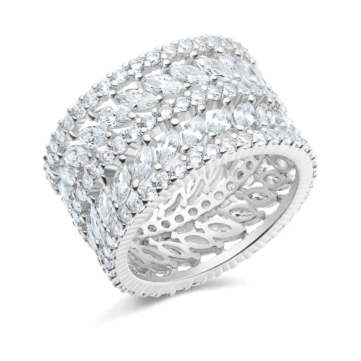 Wide-faceted marquise-shaped cubic zirconia ring
