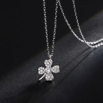 S925 Diamond Four-Leaf Clover Pendant Silver Necklace