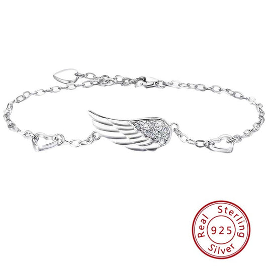 925 Sterling Silver Diamond Heart Wing Bracelet