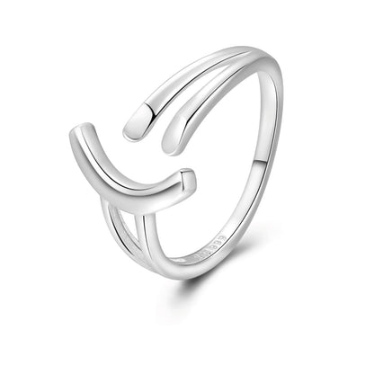 Smiley Face Open Adjustable Silver Ring