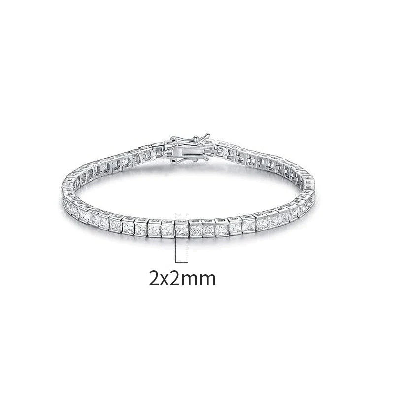 3x3 Square Zircon Tennis Bracelet with Figure-Eight Clasp, Unisex