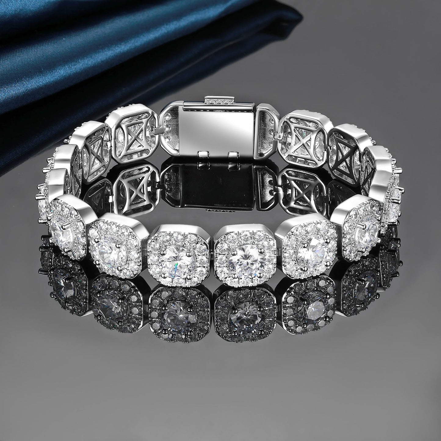 12mm Super Sparkling Zirconia Wide Face Tennis Bracelet Flip-Top Men's Jewelry