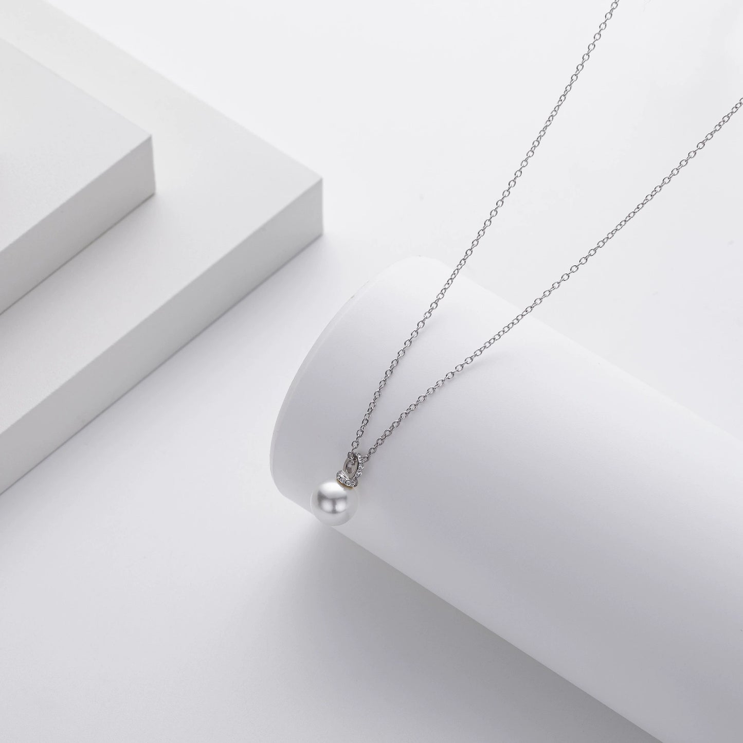 Floating Pearl Pavé Bail Necklace